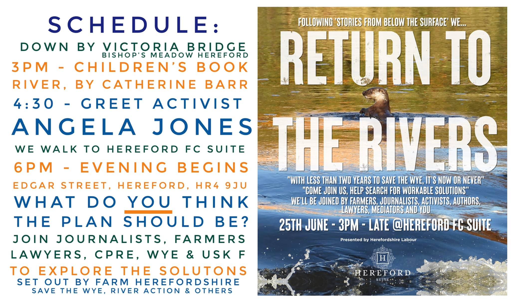 Return to the rivers poster, featuring schedule & picture of an otter swimming in the river.